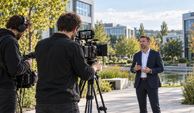 Équipe de production vidéo réalisant un tournage d’entreprise dans le Val-d’Oise (95)