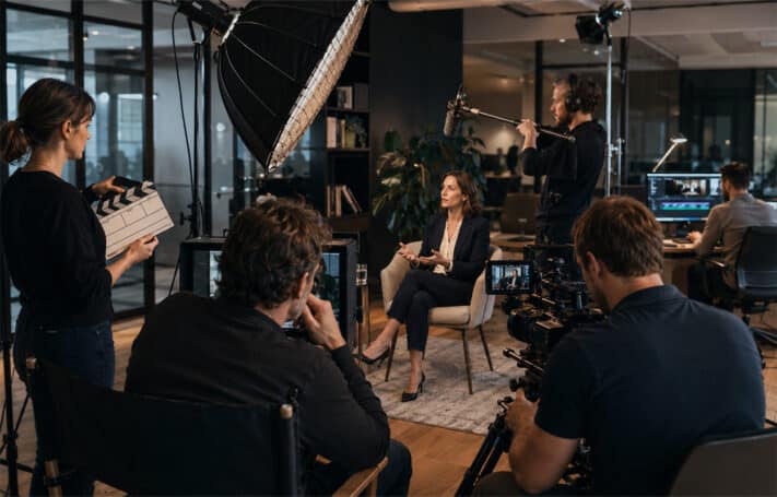 interview vidéo B2B équipe tournage par Mazette Studio